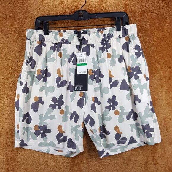 PAIGE Shorts Mens Large Cream Pull On Drawstring Lightweight Abstract SANDA $169 - Picture 2 of 12
